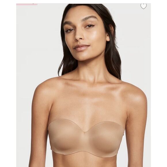 Victoria Secret Lined Strapless Bra 32 D Nude Tan Padded Underwire NWT - Picture 7 of 9